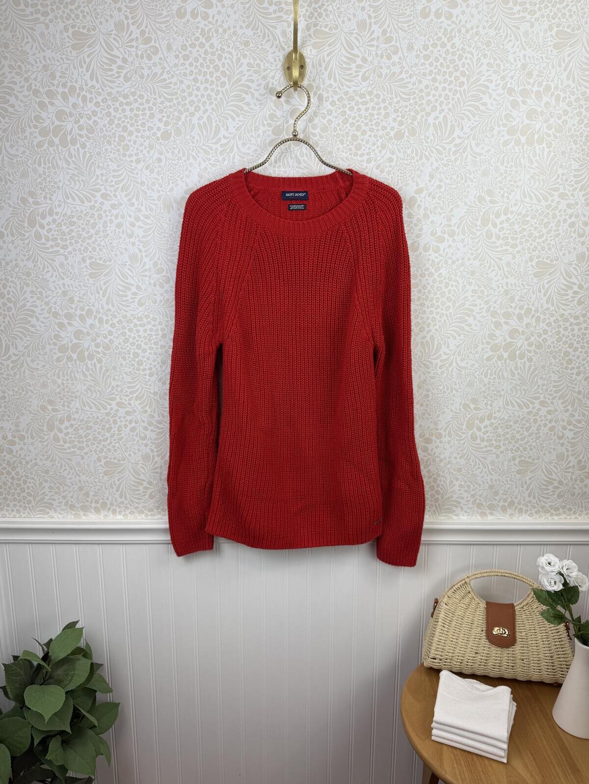 Saint James Red Cotton Ribbed Knit Cotton Sweater - Size - 10